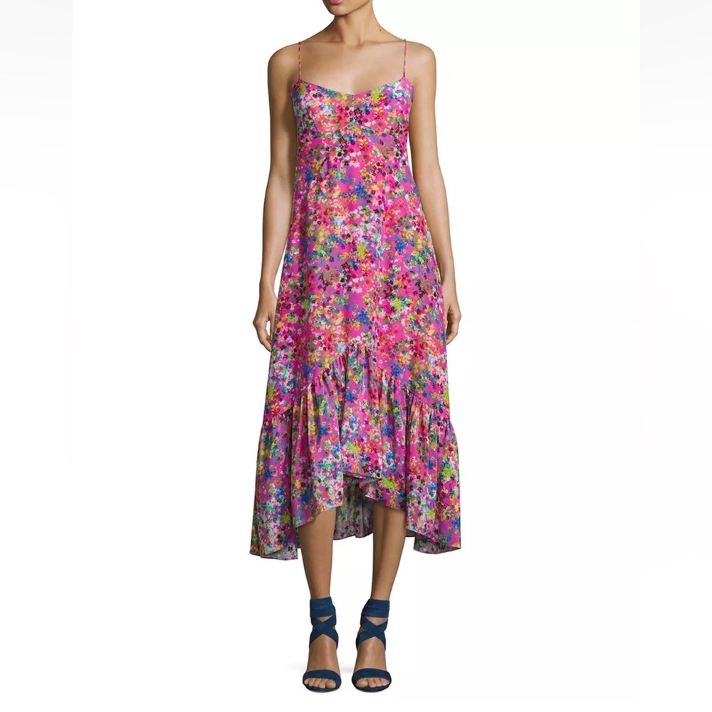 SALONI Pink Multicolor Floral Midi Dress